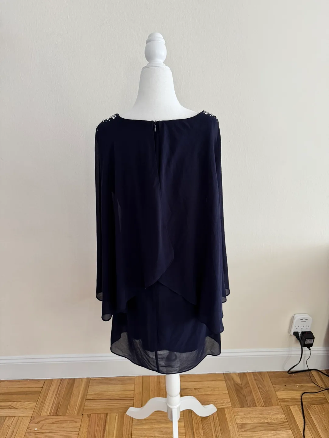 Vince Camuto Navy Beaded Chiffon Dress | Size 8 image indicator(5)