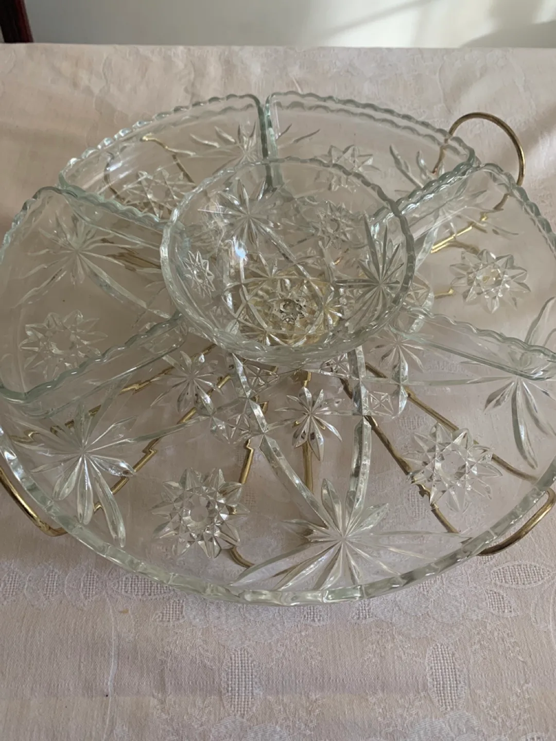 Vintage Seven-Section Glass Serving Bowl with Stand image indicator(3)