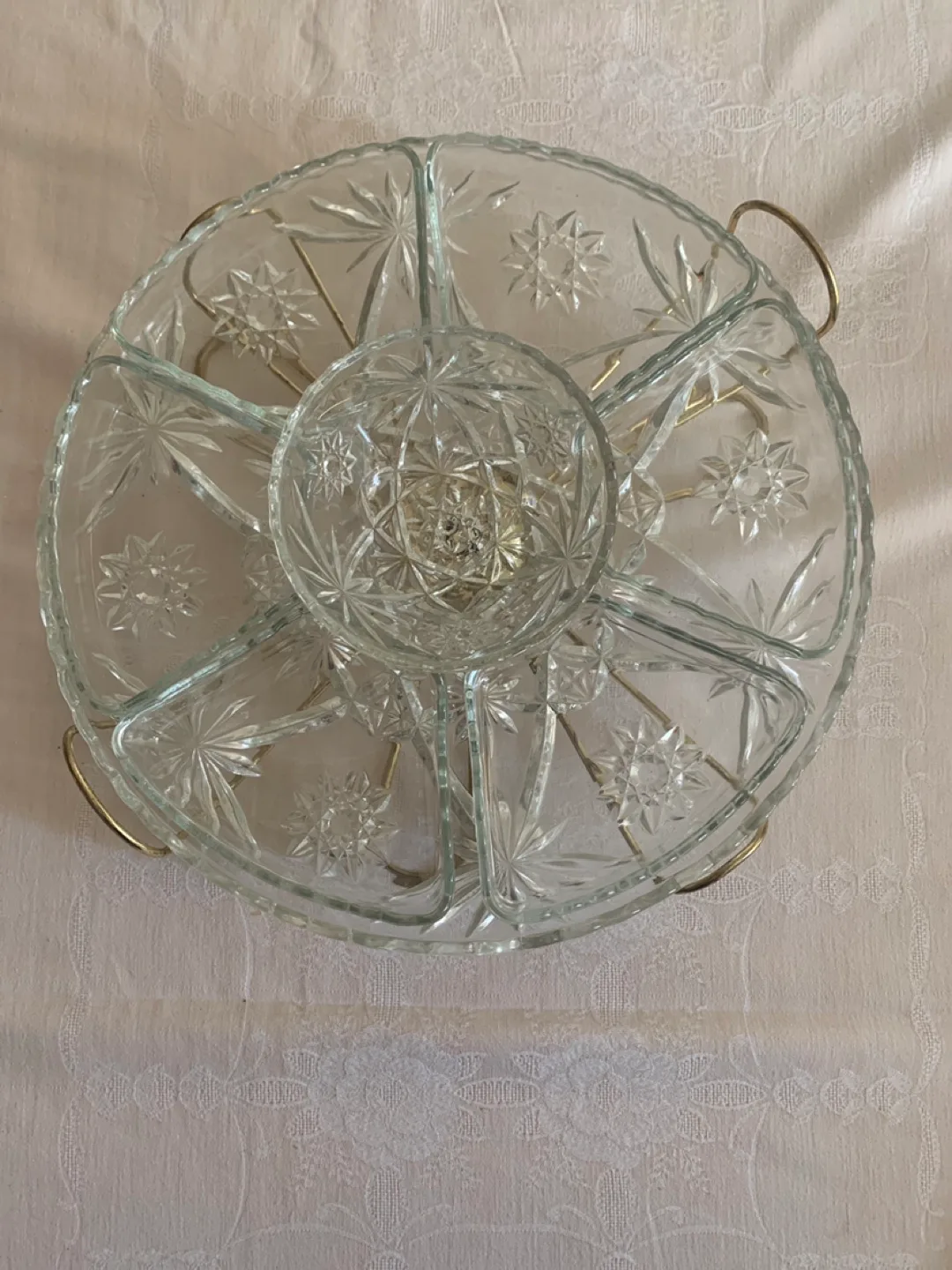 Vintage Seven-Section Glass Serving Bowl with Stand image indicator(2)