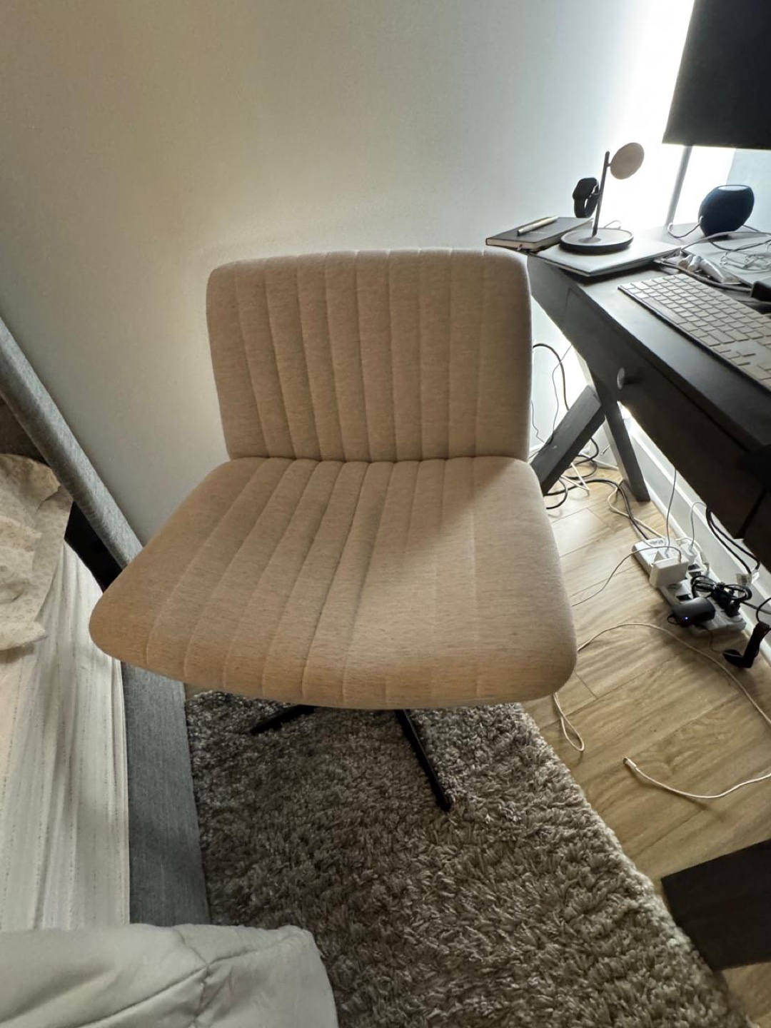 Beige Swivel Chair with Black Base