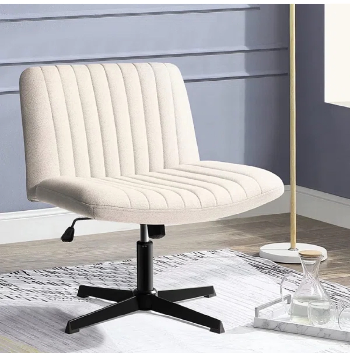 Beige Swivel Chair with Black Base - photo 2
