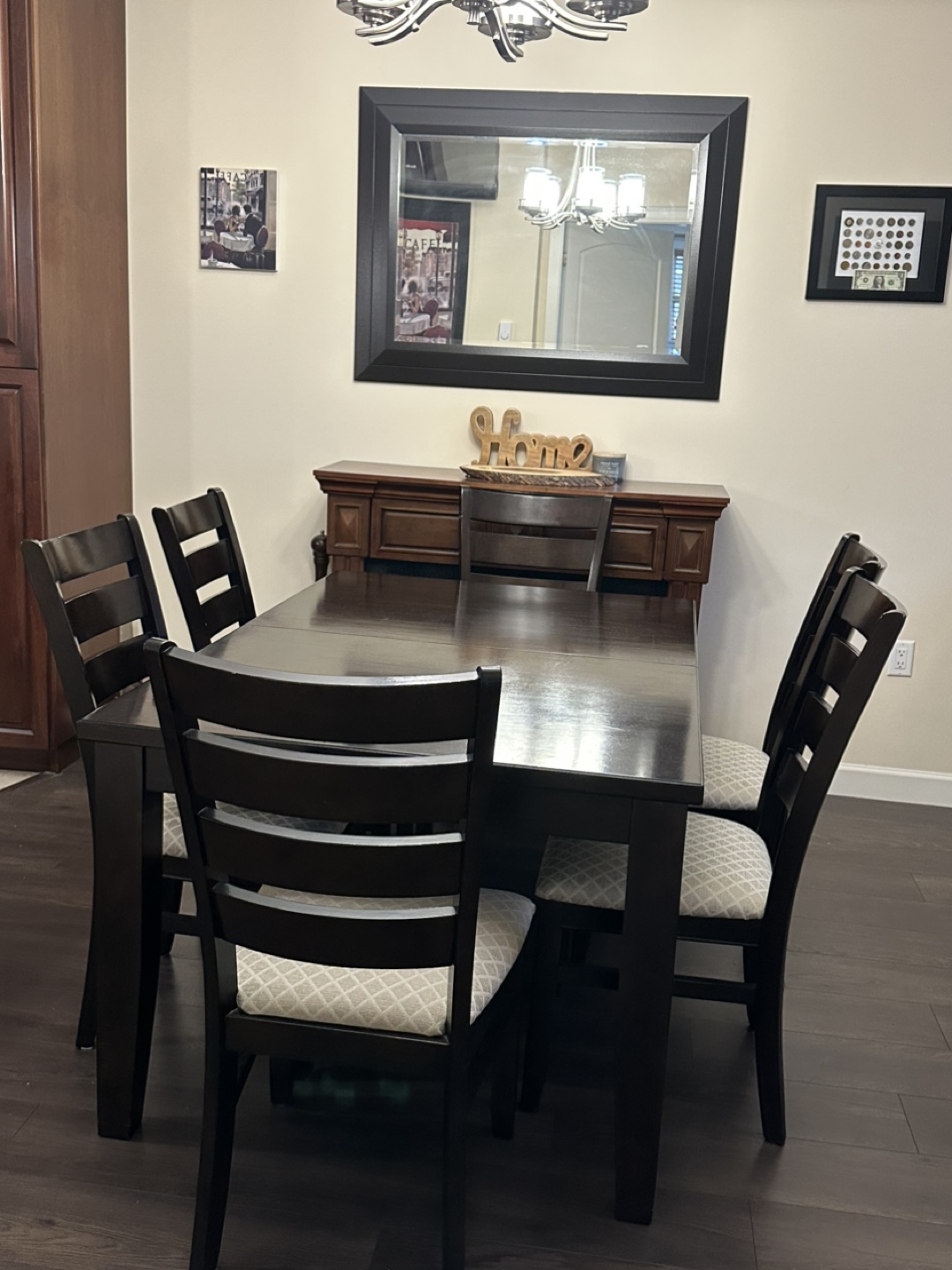 6-Piece Dining Set - Dark Brown Table and Chairs