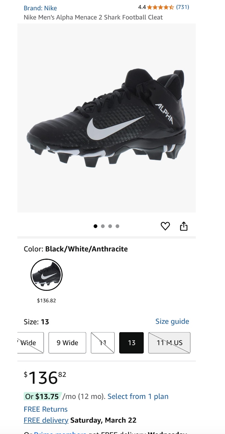 Nike Alpha Menace 2 Shark Football Cleats - photo 2