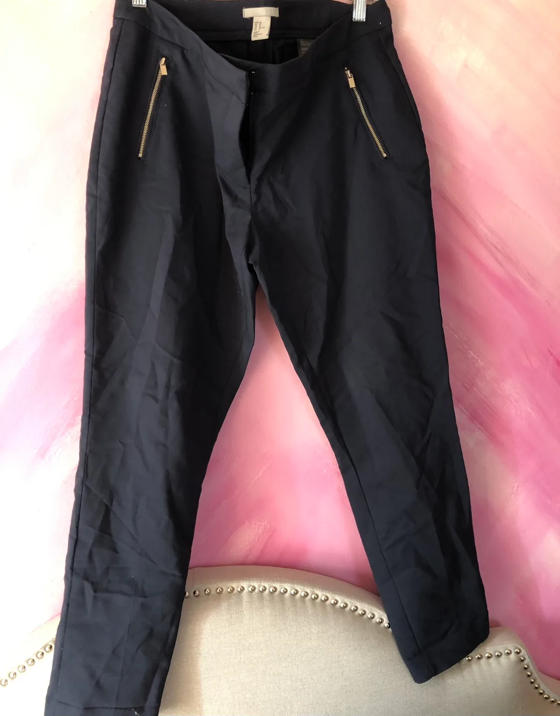 H&M Navy Blue Ankle Pants with Zip Detail - Size 10 - #freecycle thumbnail