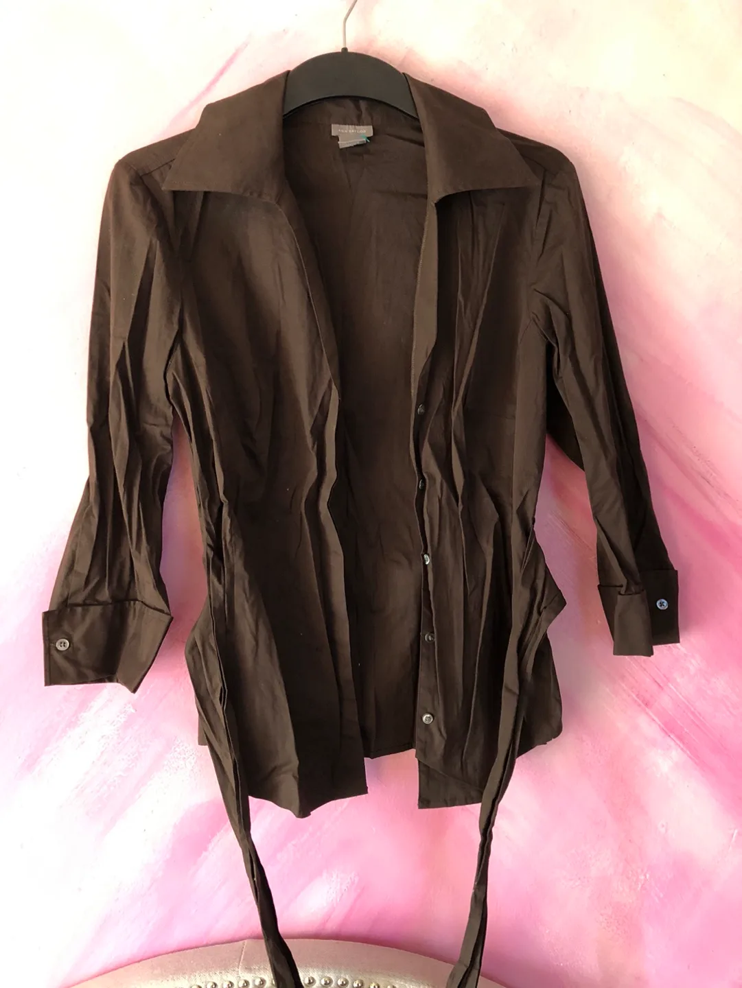 Ann Taylor Dark Brown Shirt with Belt - Size 8 - #freecycle thumbnail