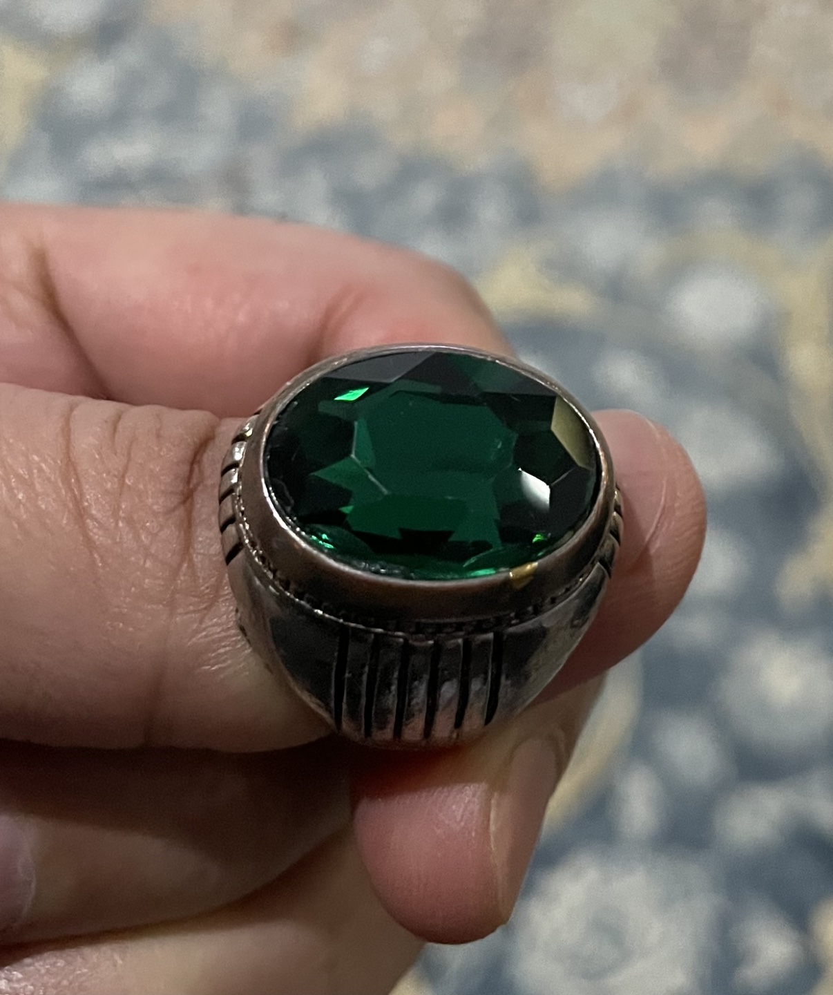Men's statement ring, emerald green gemstone