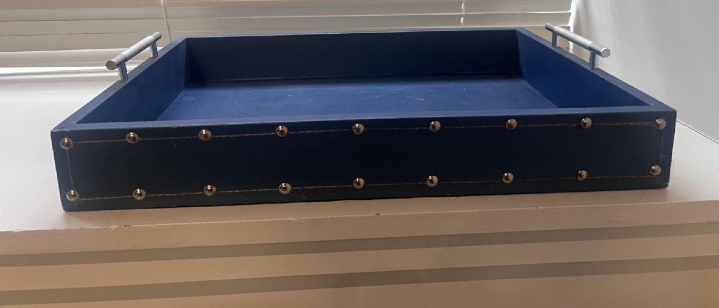 Blue Decorative Tray with Metal Handles