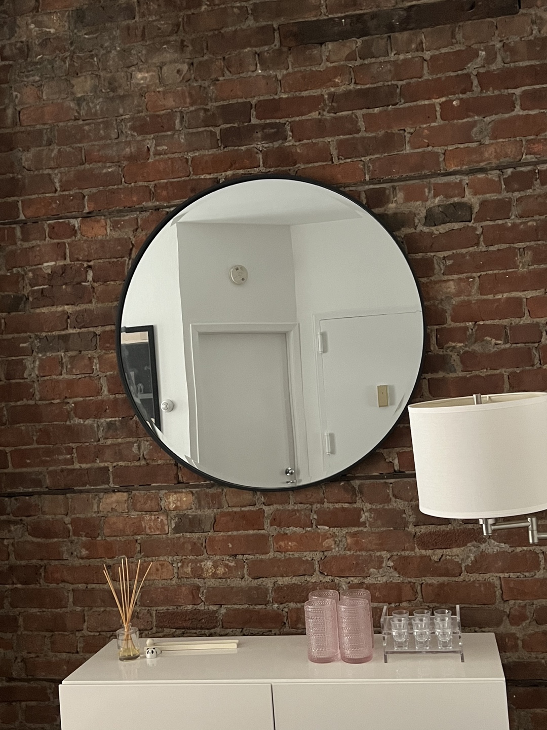 Round Wall Mirror with Black Frame 36”