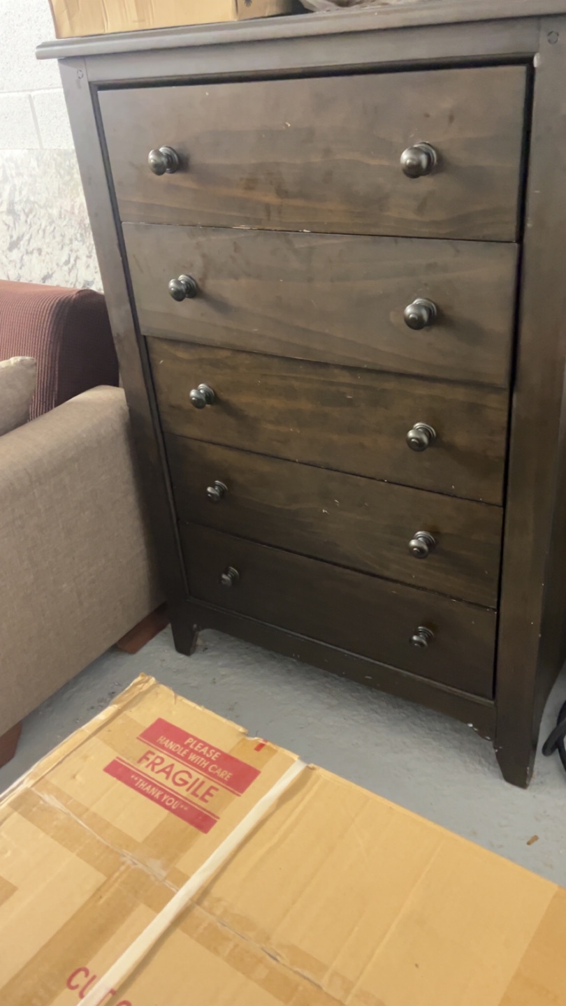 Dark Brown Wooden 5-Drawer Chest - photo 2