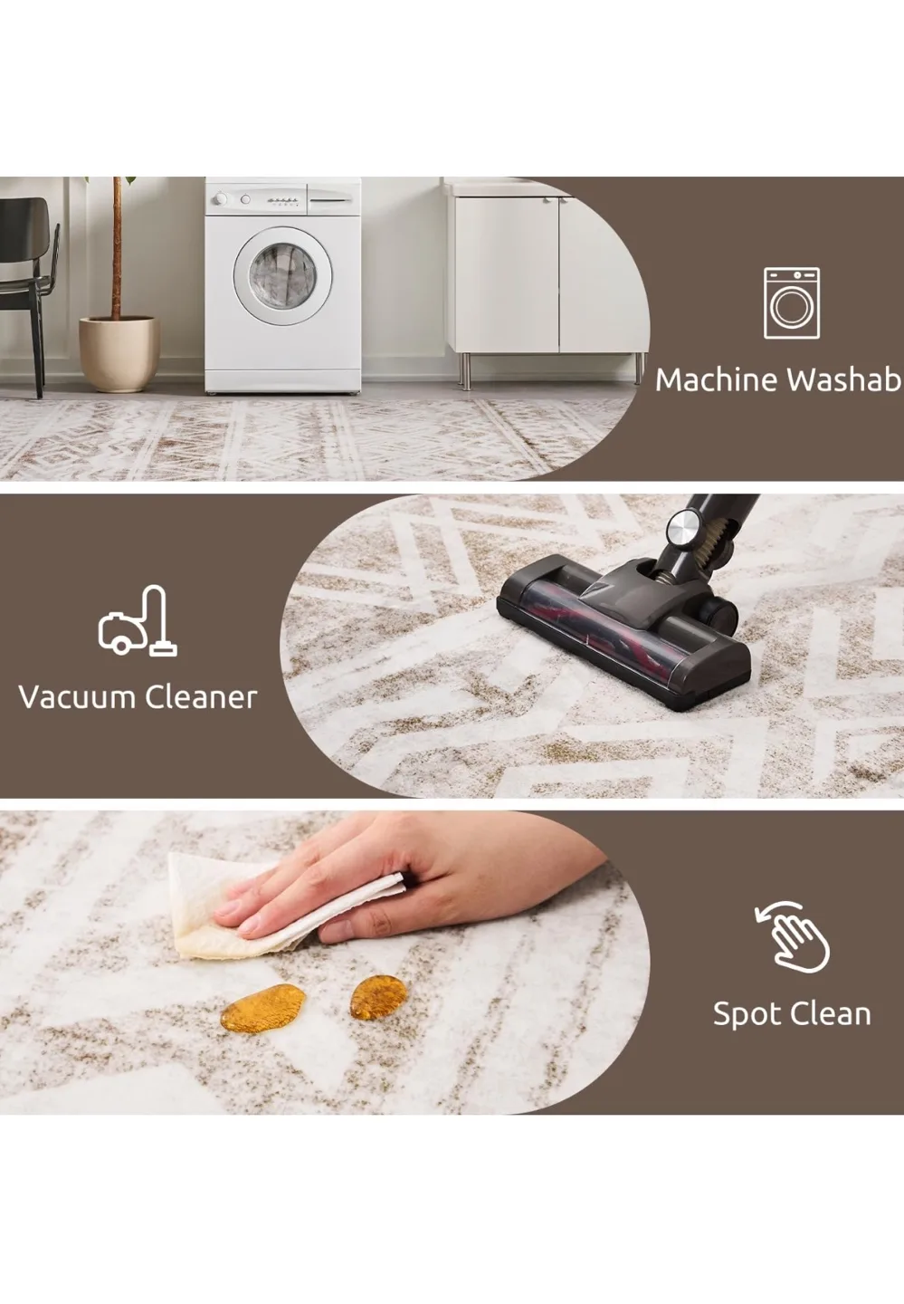 Large Area Rug - 8x10 Feet - Beige and White Geometric Pattern image indicator(4)