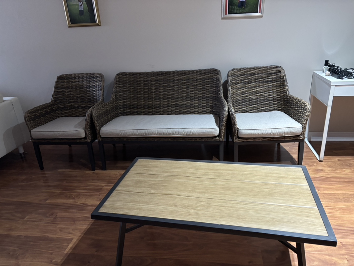 Wicker Patio Set - 2 Chairs & Loveseat + Coffee Table