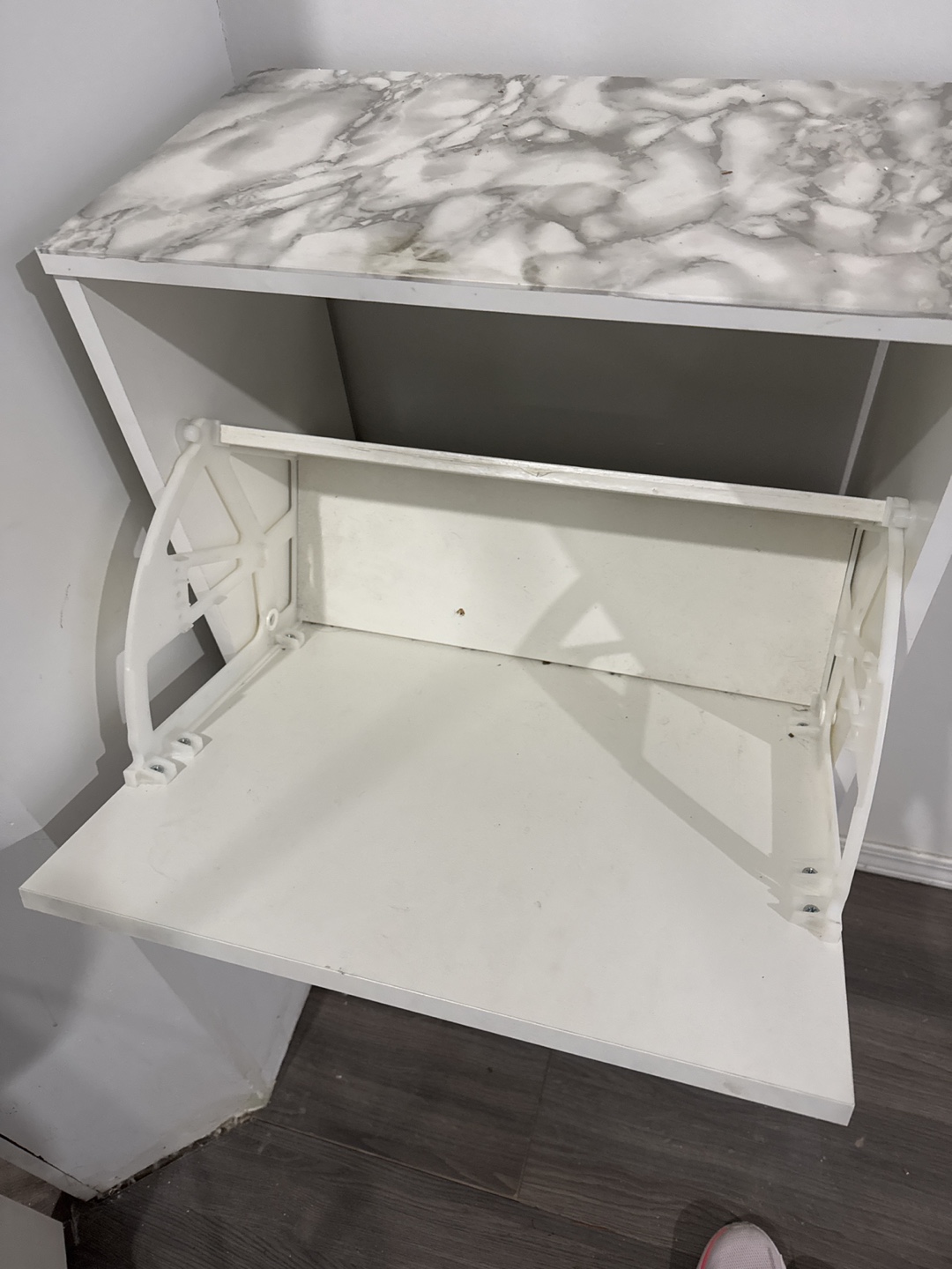 White Two-Tier Shoe Cabinet with Marble Top - photo 2