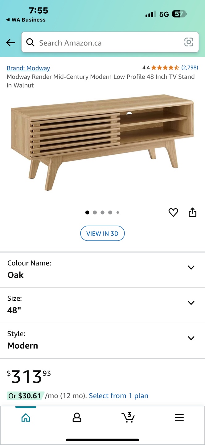 Modway Render Mid-Century Modern Low Profile TV Stand