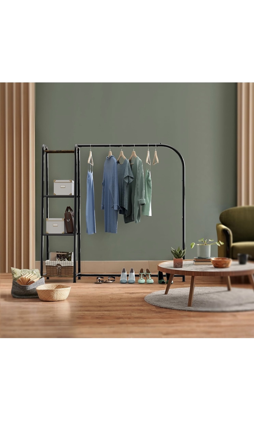 Simple Houseware 60" Black Metal Clothes Rack with Shelves