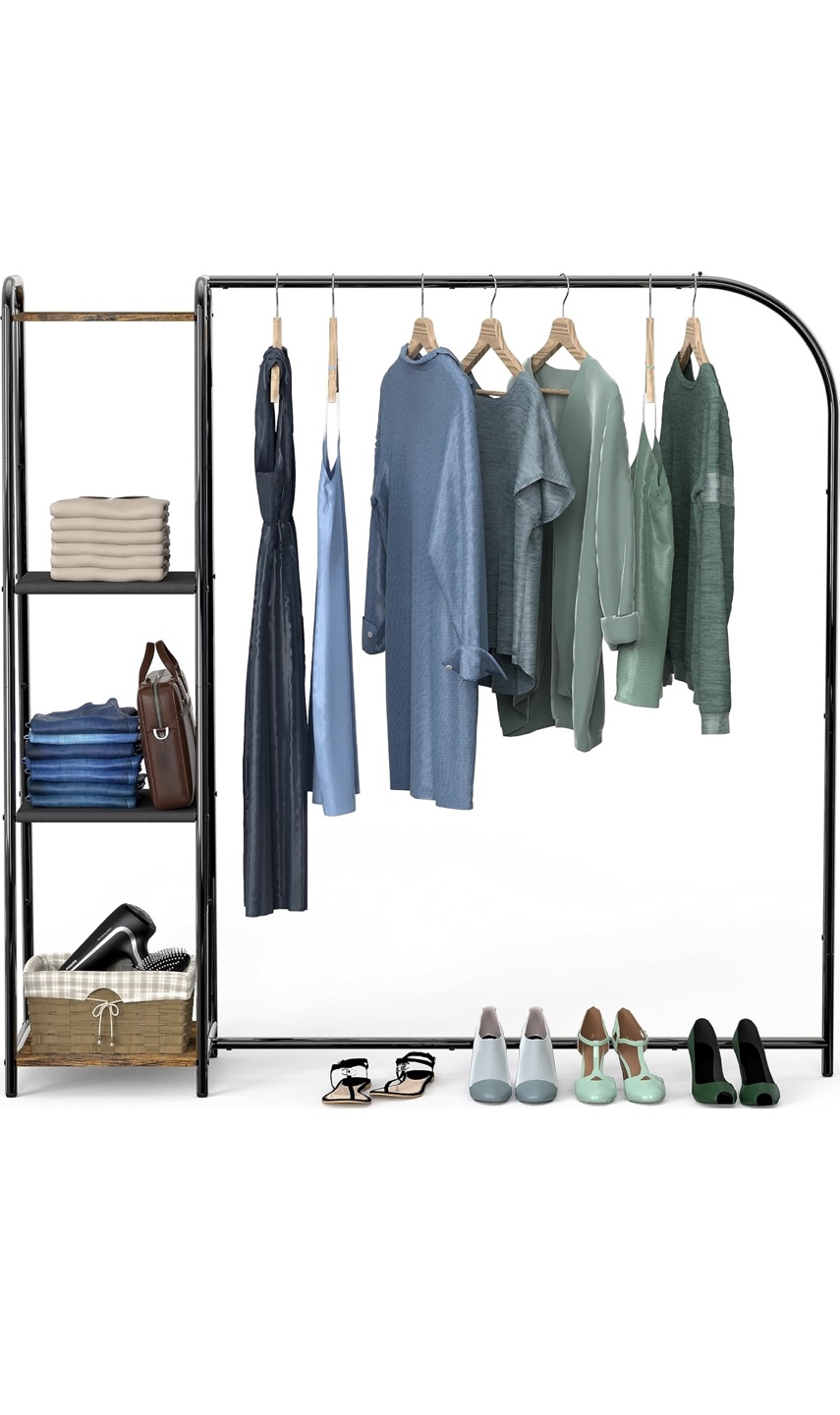 Simple Houseware 60" Black Metal Clothes Rack with Shelves - photo 2