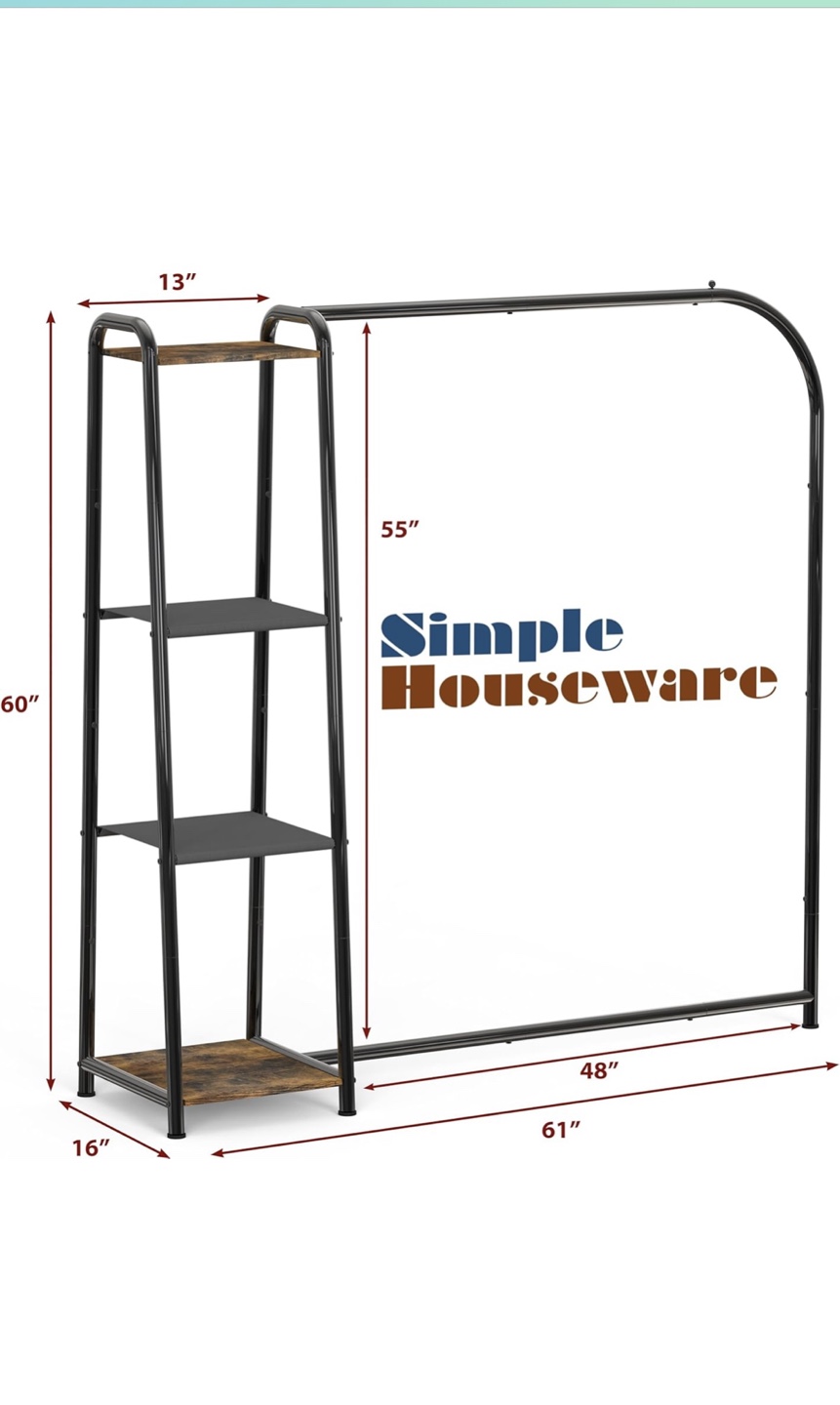 Simple Houseware 60" Black Metal Clothes Rack with Shelves - photo 3