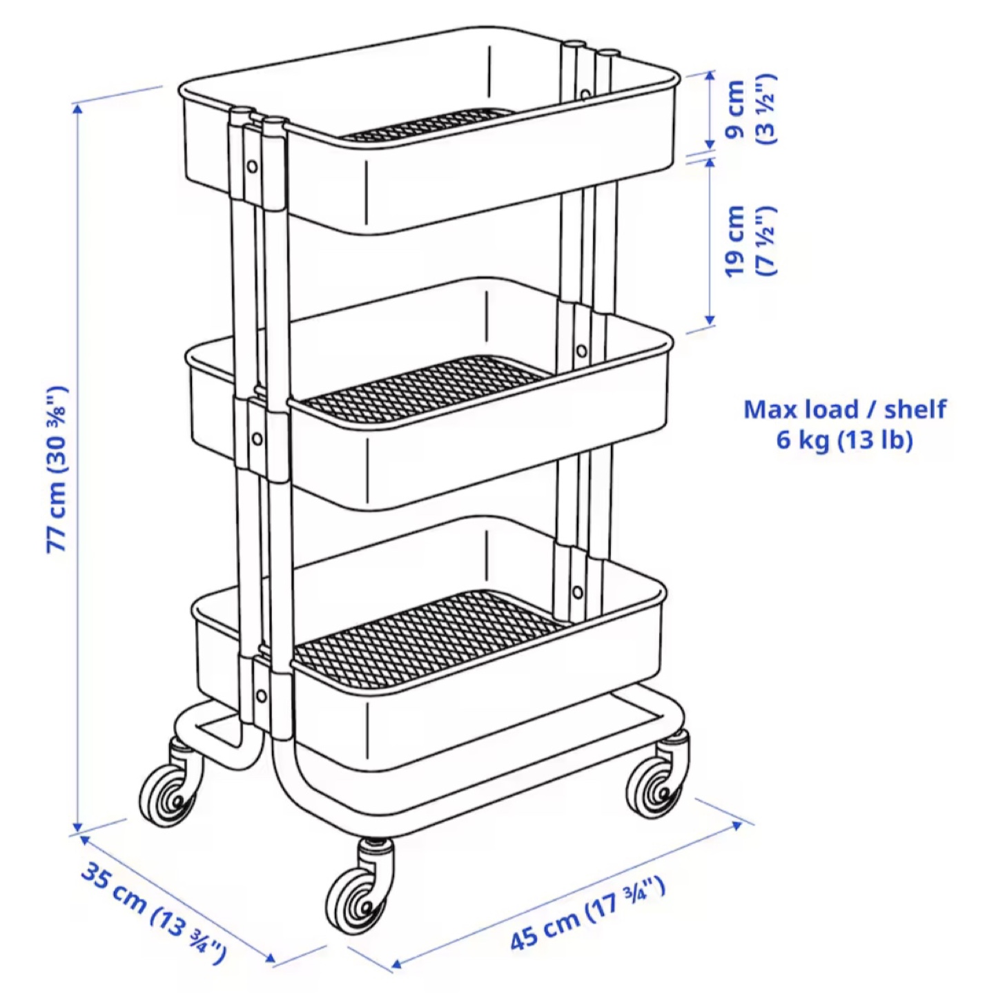Three-Tier Rolling Cart