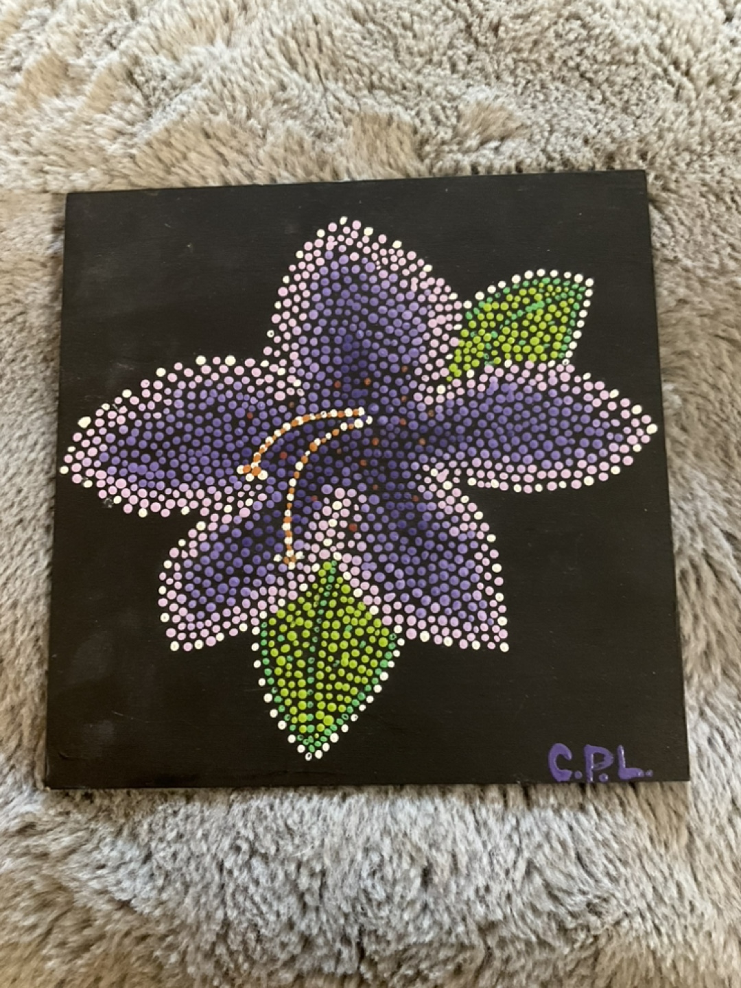 Hand-painted Dot Art Flower on Wood Panel