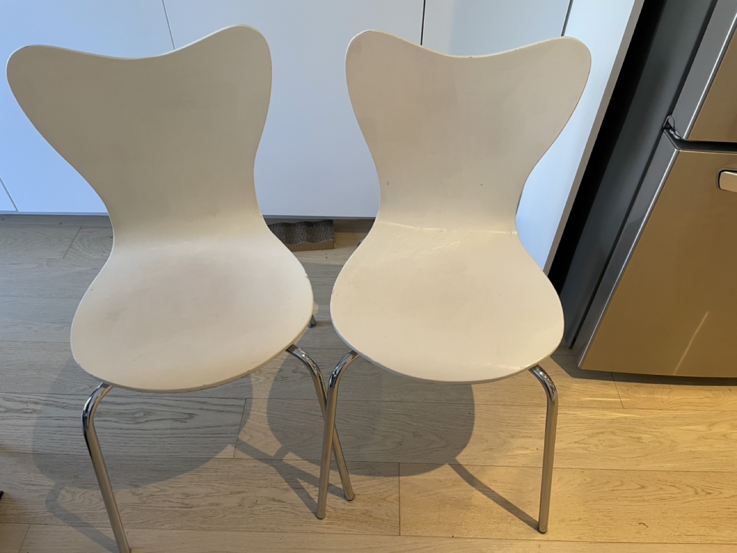 Pair of West Elm White Modern Dining Chairs