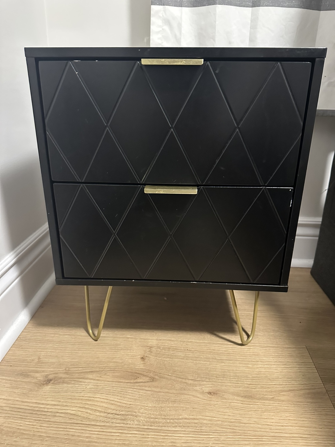 2 Black Two-Drawer Nightstand with Gold Legs - photo 2