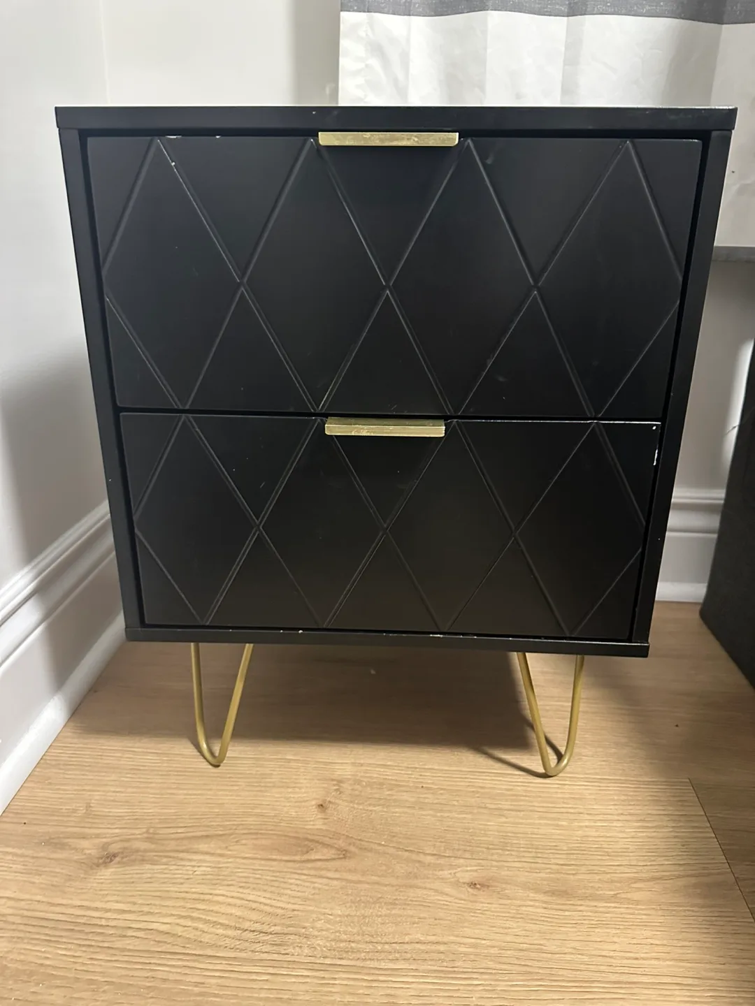 2 Black Two-Drawer Nightstand with Gold Legs image indicator(2)