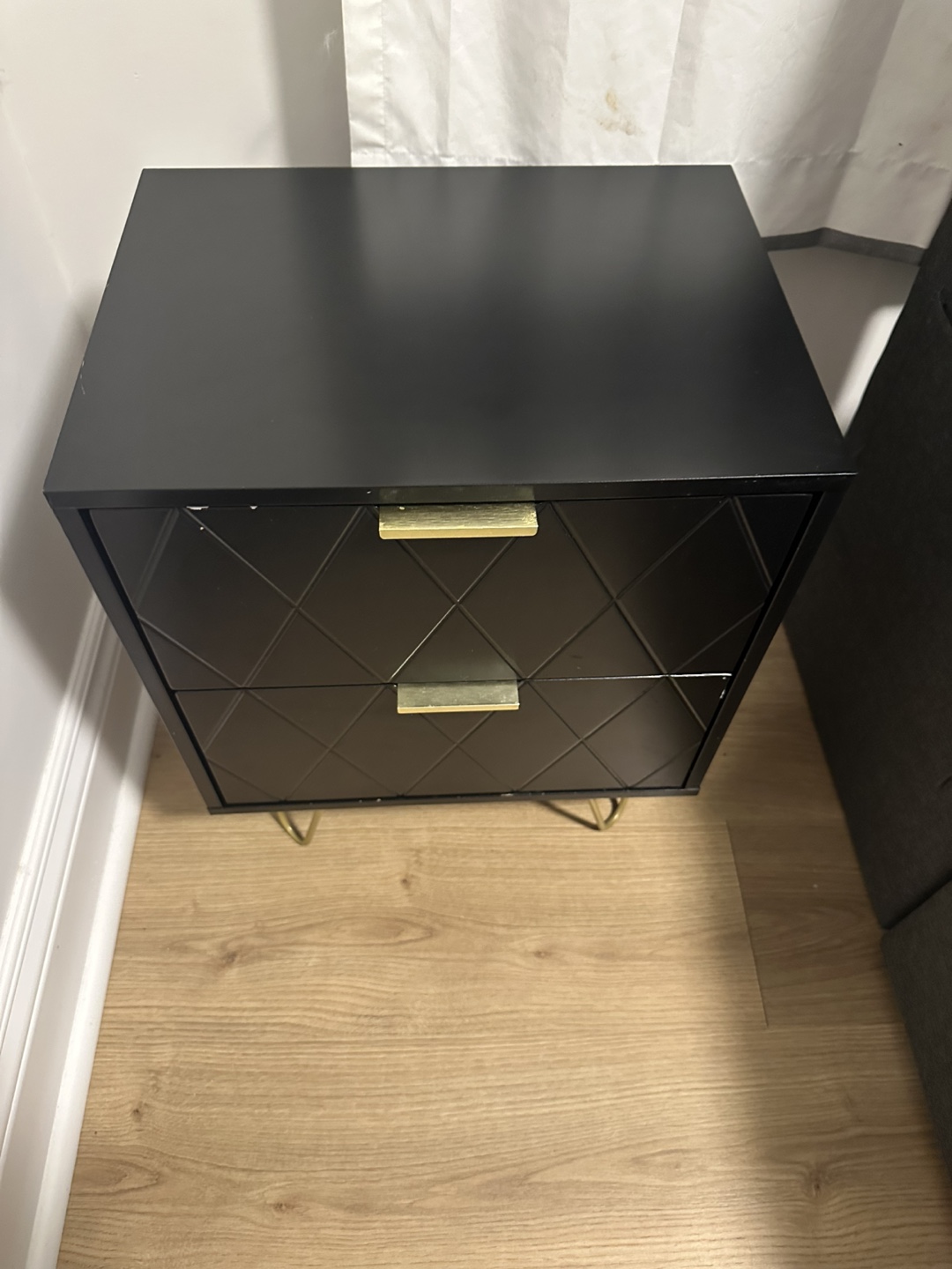 2 Black Two-Drawer Nightstand with Gold Legs