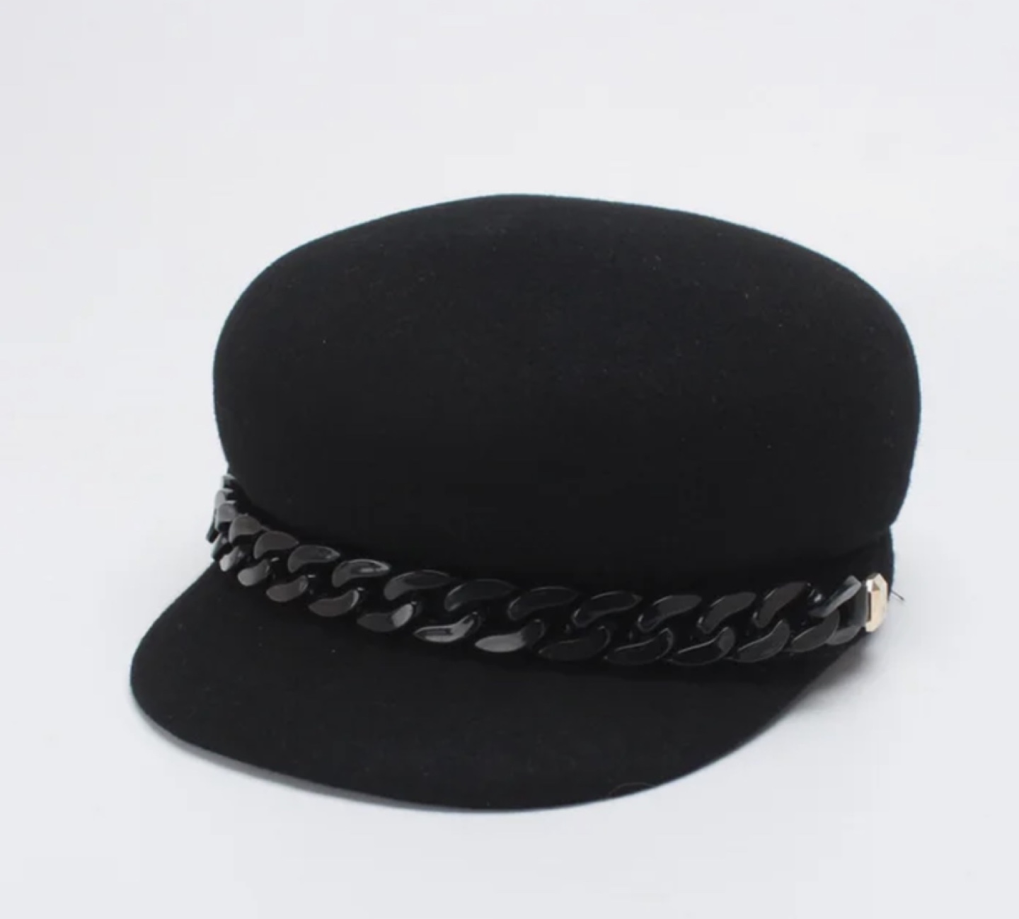 New K-pop style Black Wool Chain Detail Newsboy Cap