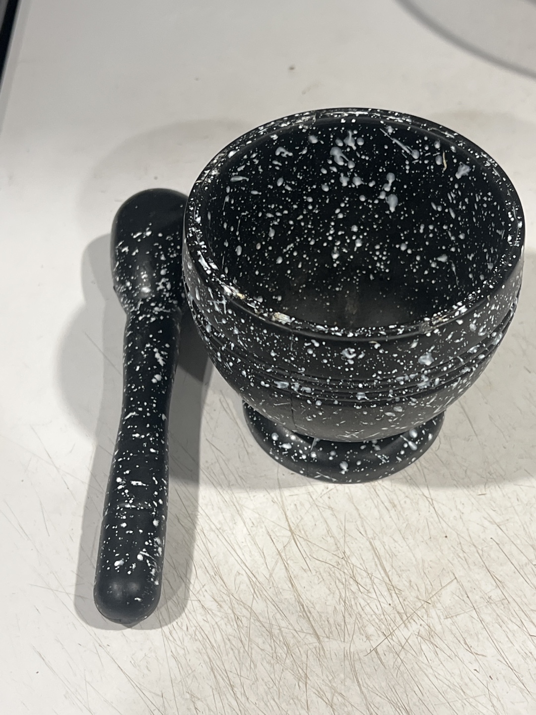 #freecycle. Miniature Black and White Speckled Mortar and Pestle - photo 2