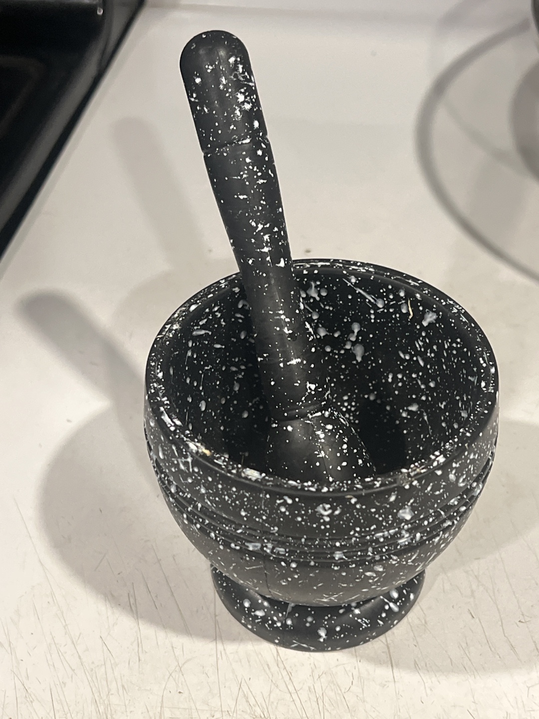 #freecycle. Miniature Black and White Speckled Mortar and Pestle