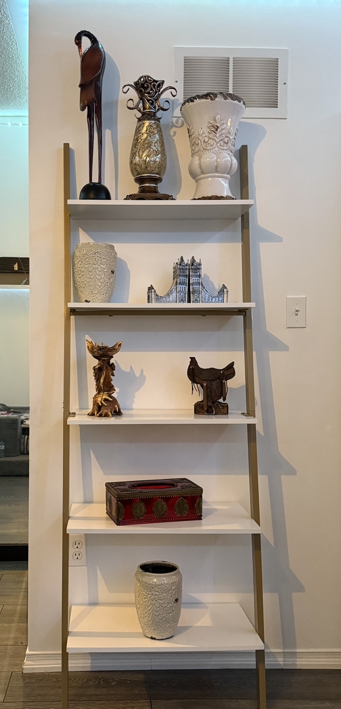 Five-Shelf Gold and White Ladder Bookshelf - photo 4