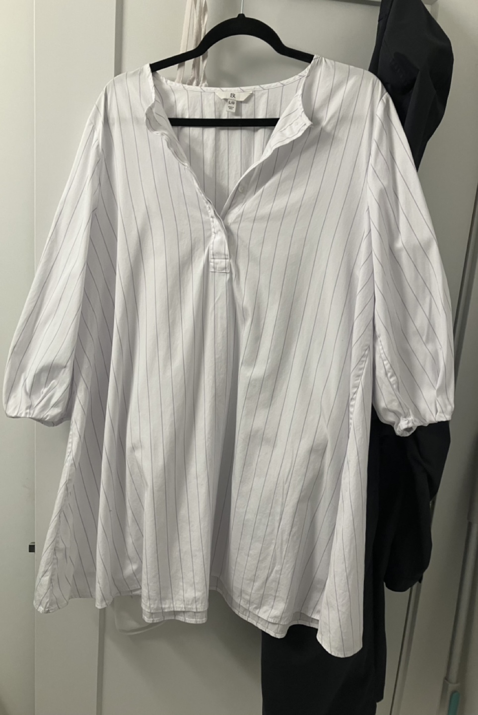 Women's White Striped Blouse, Size L/XL