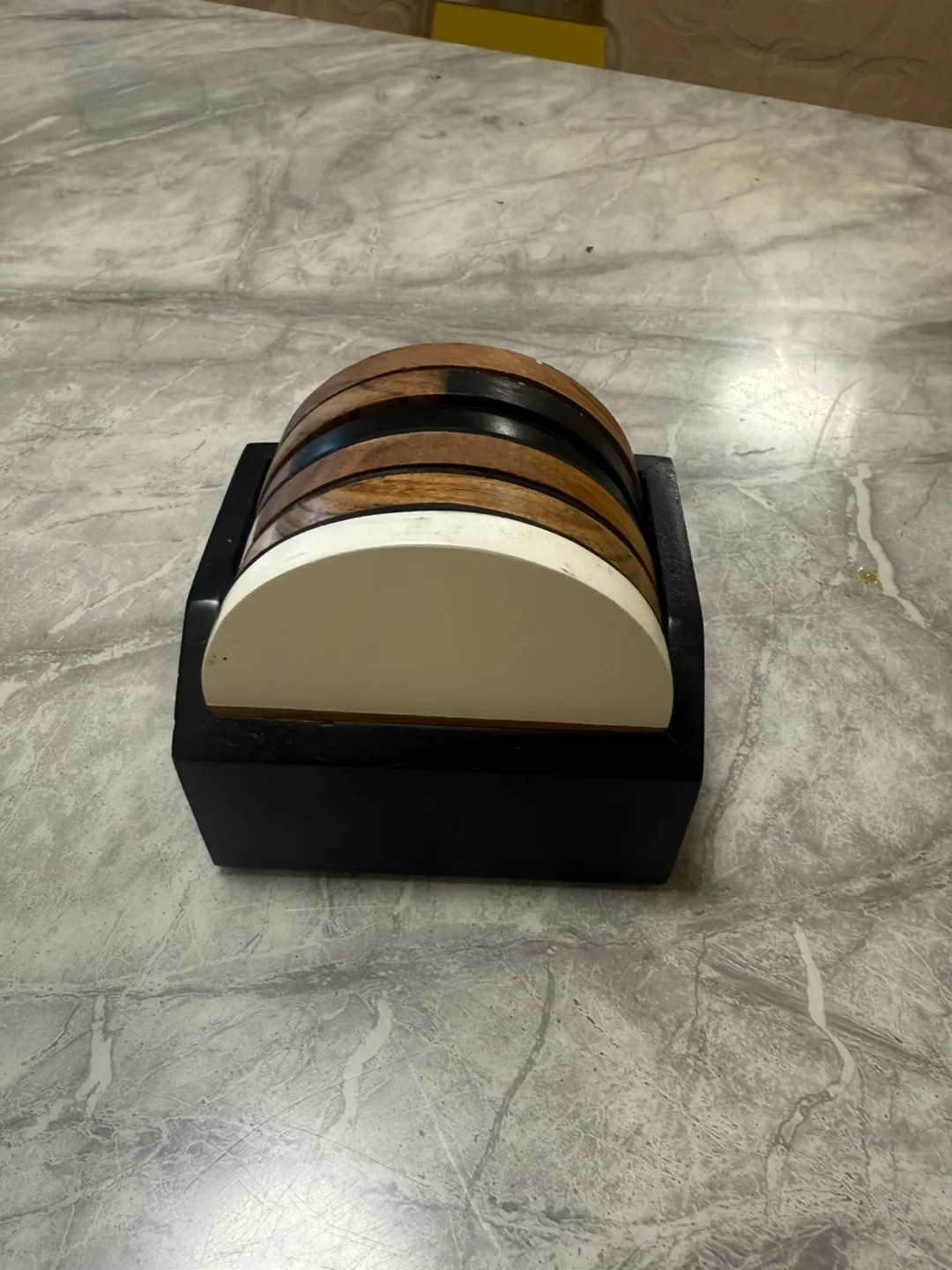 Wooden Coasters with Holder - Black and White image indicator(5)