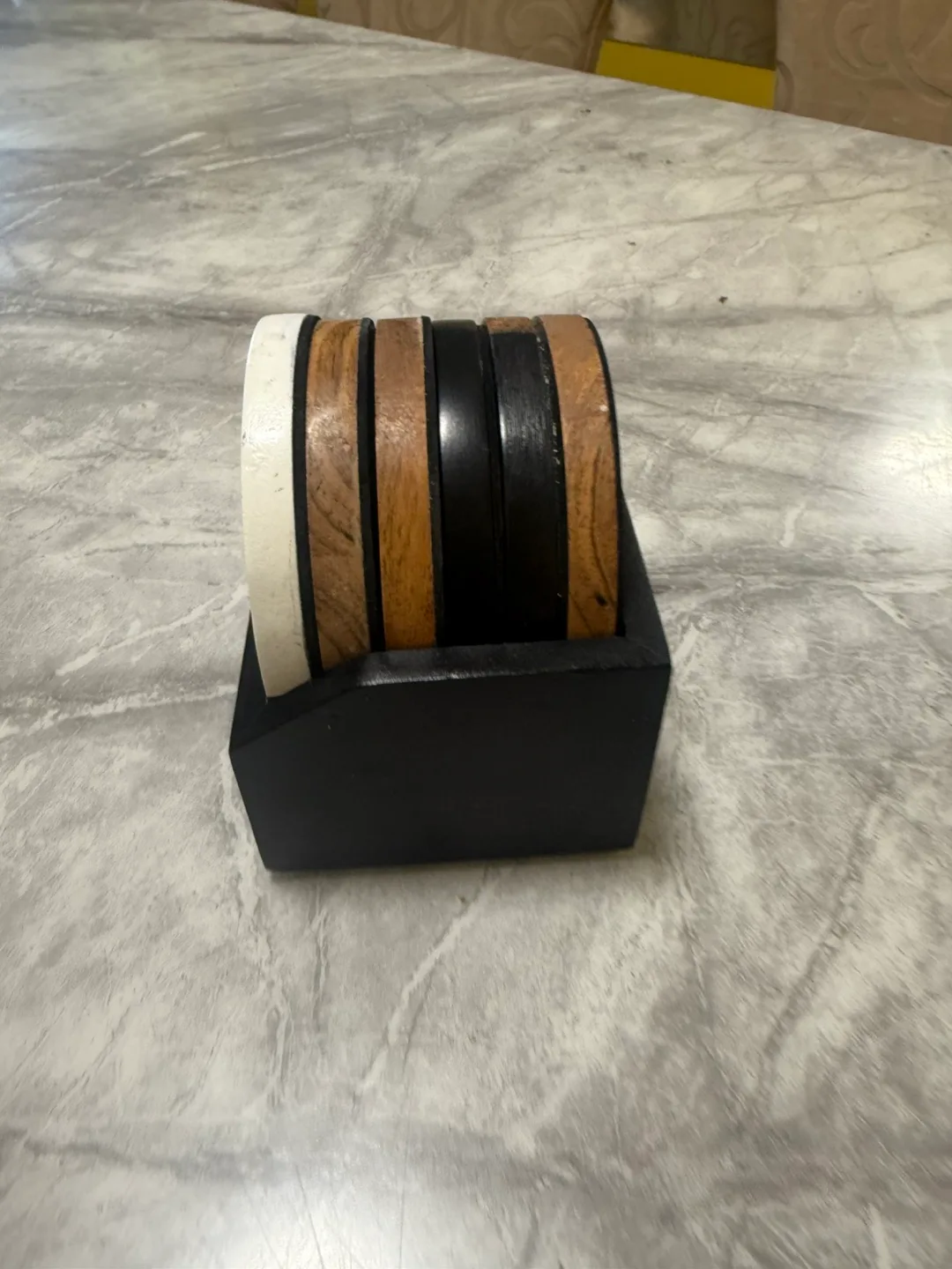 Wooden Coasters with Holder - Black and White image indicator(3)