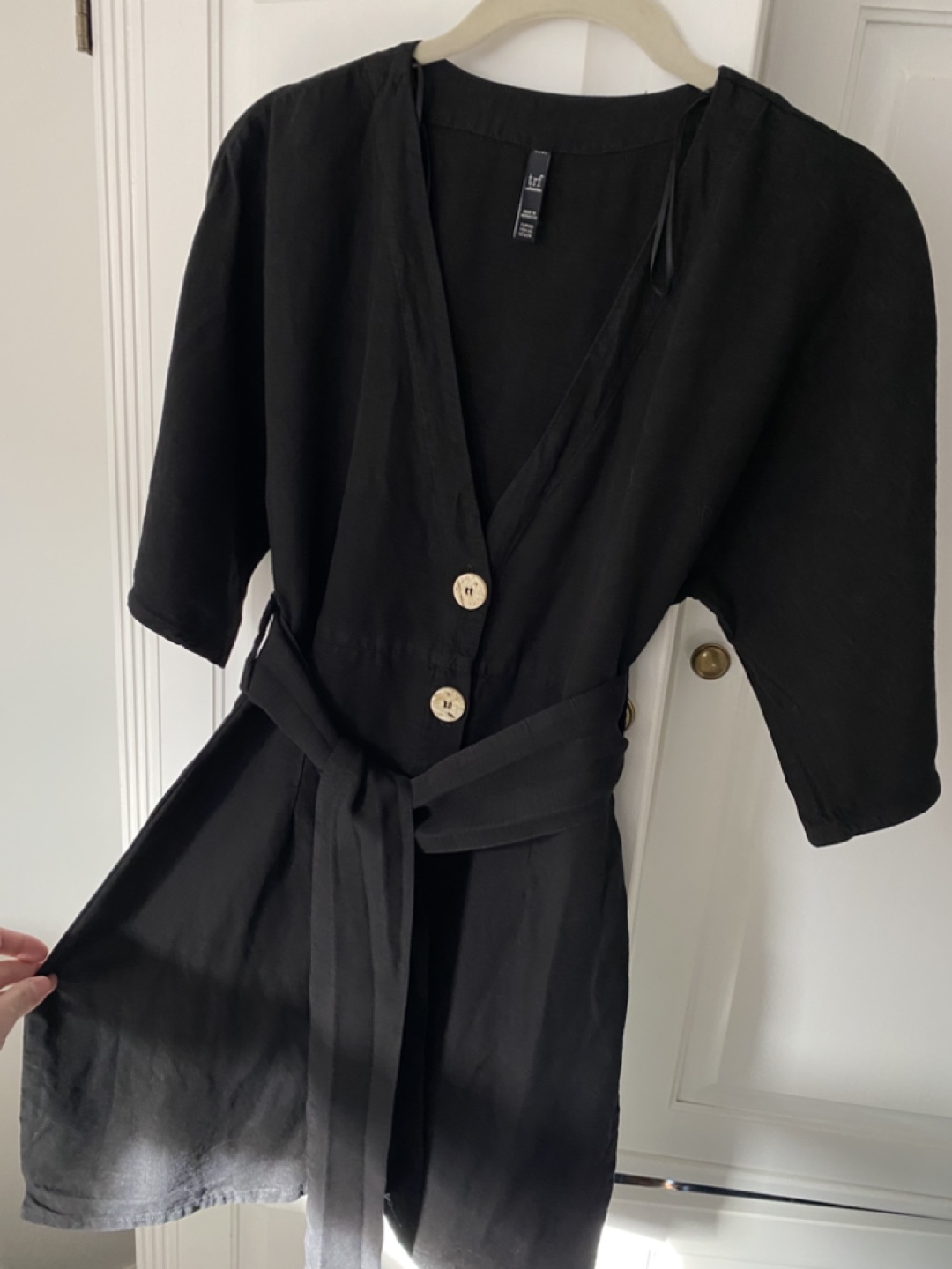 Zara black linen button-up mini dress size xs - photo 2