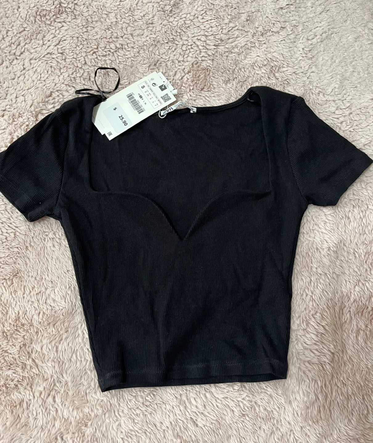 Zara Black Ribbed Square Neck Crop Top - Size Small thumbnail