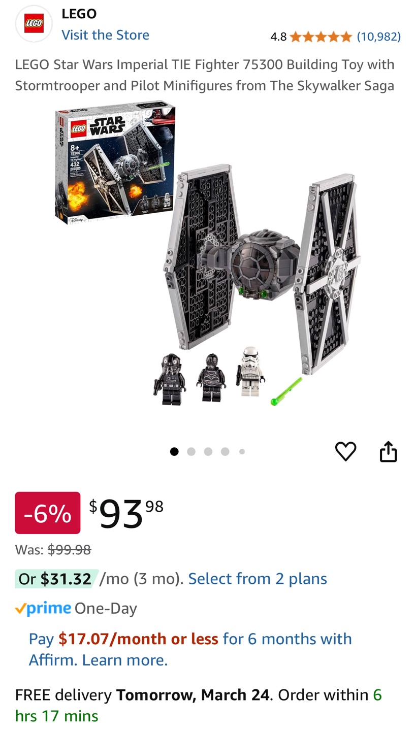 LEGO Star Wars Imperial TIE Fighter 75300 Building Toy - photo 2