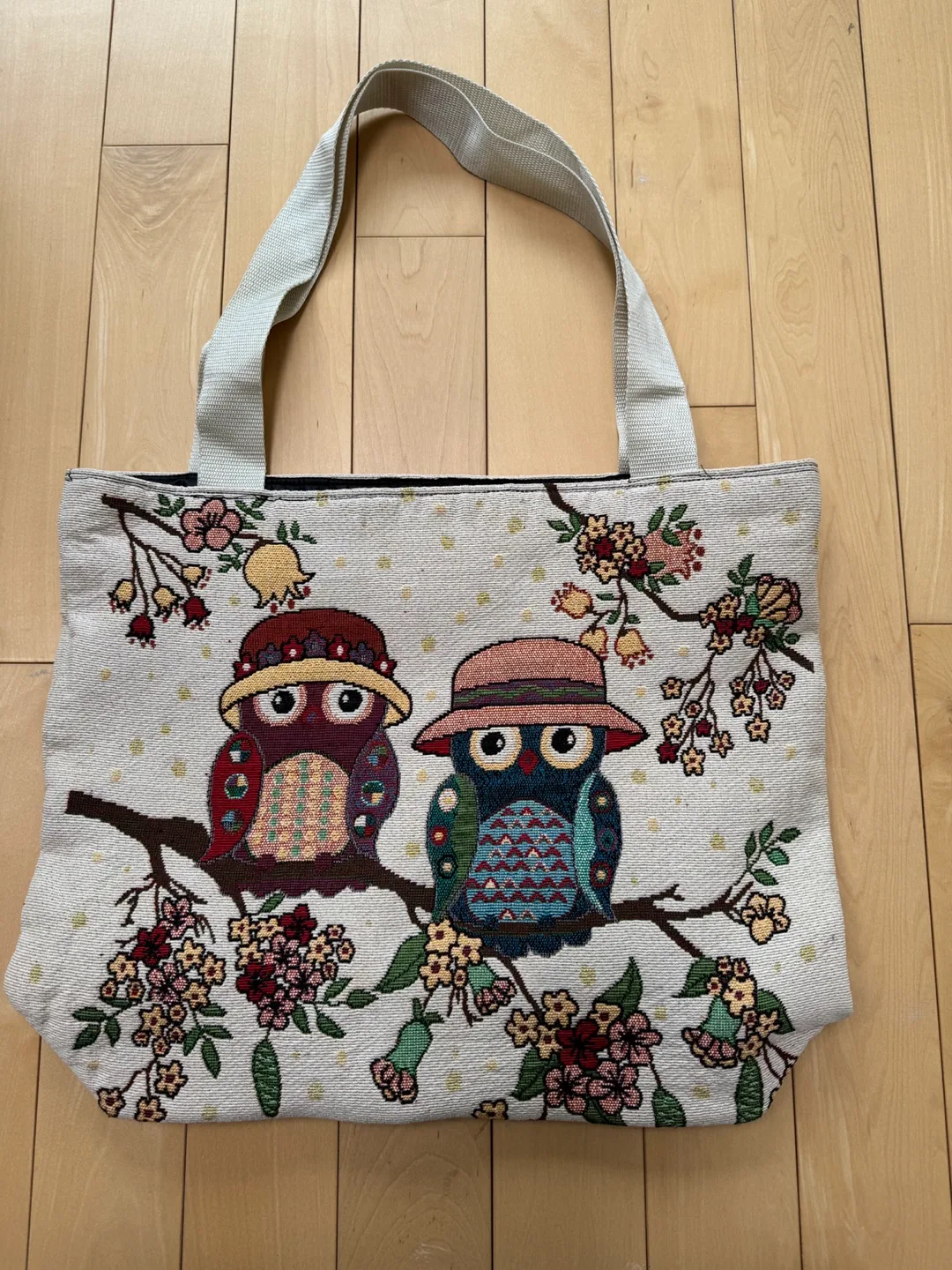 NEVER USED Woven Owl Tote Bag thumbnail