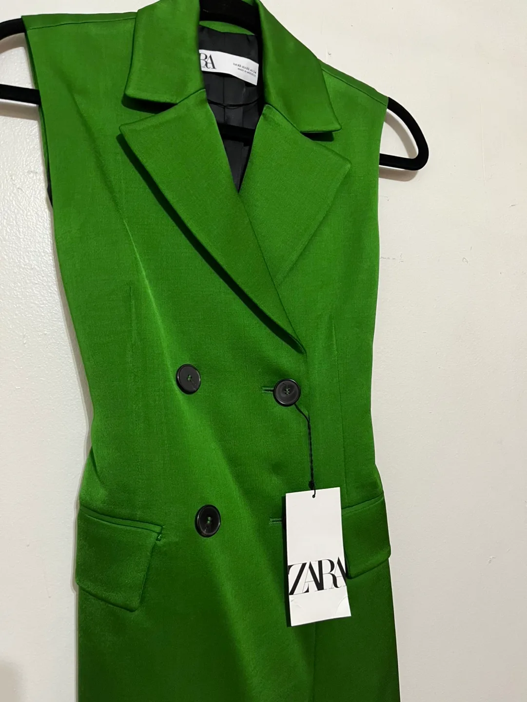 New Zara Green Belted Sleeveless Blazer Dress XS image indicator(3)