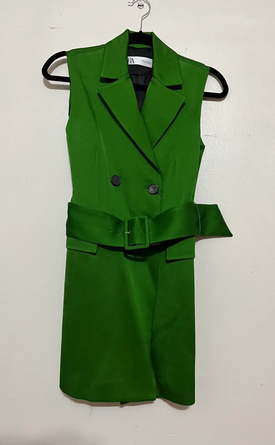 New Zara Green Belted Sleeveless Blazer Dress XS image indicator(5)