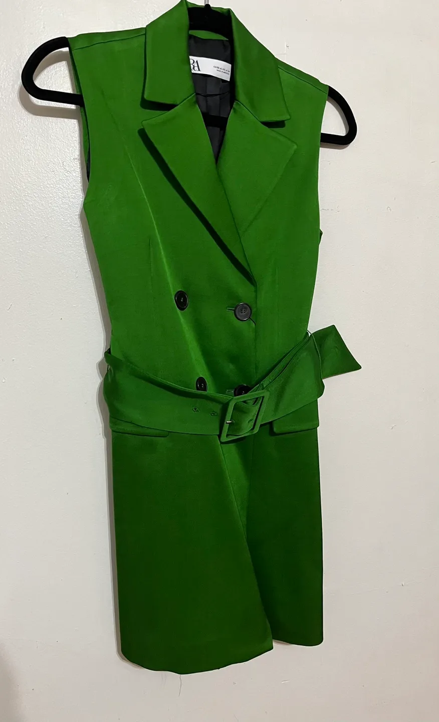 New Zara Green Belted Sleeveless Blazer Dress XS image indicator(6)