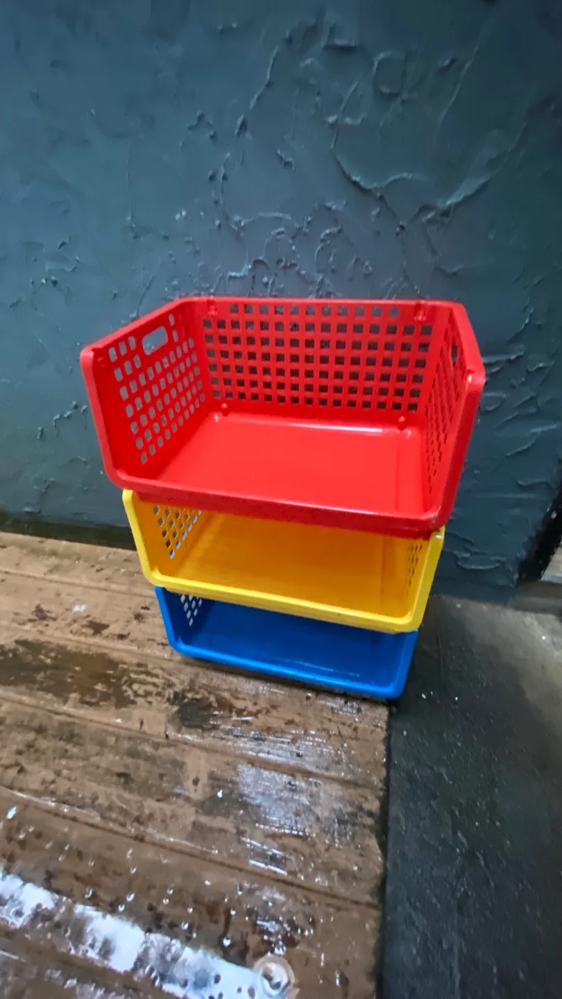 Set of three colourful plastic storage baskets image indicator(2)