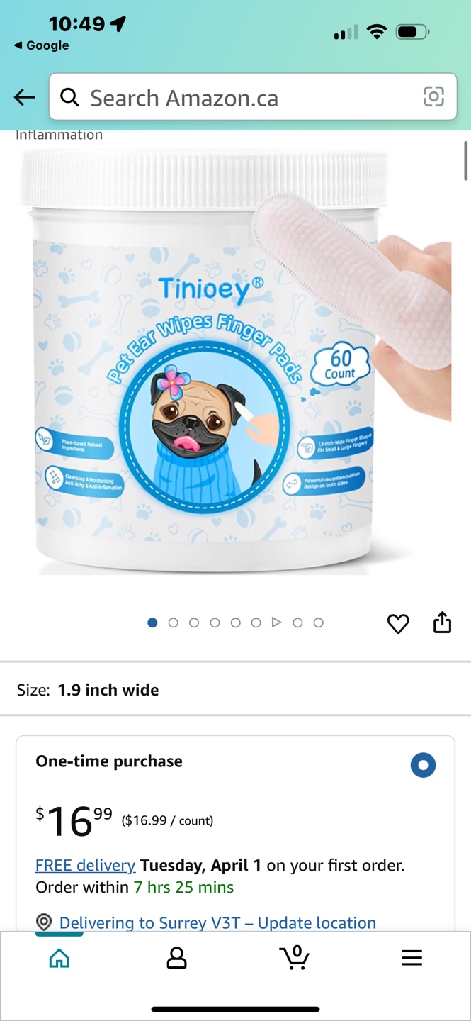 Tinioey Pet Ear Cleaning Wipes - 60 Count