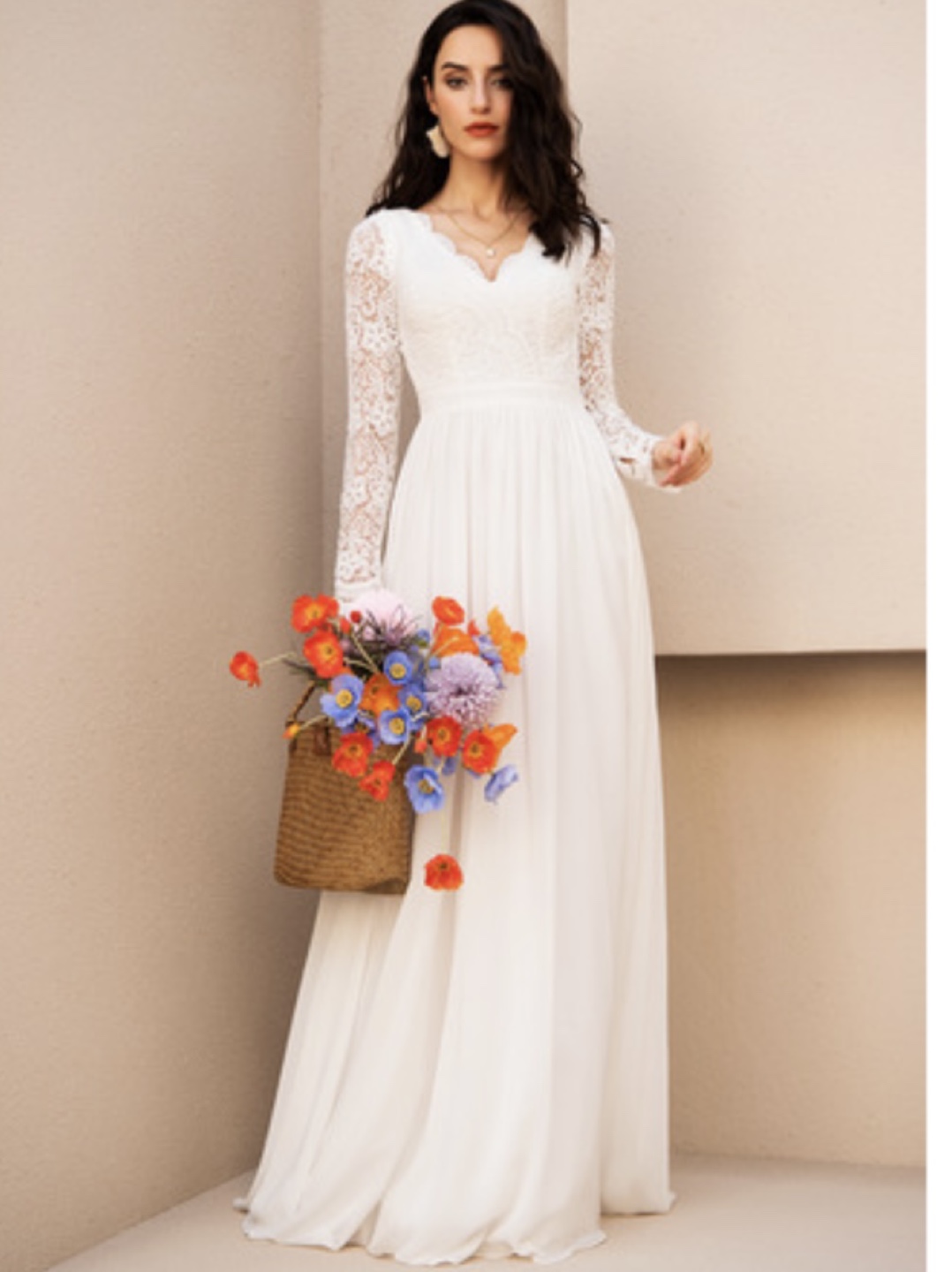 Elegant Long Sleeve Lace Wedding Guest Dress - photo 4