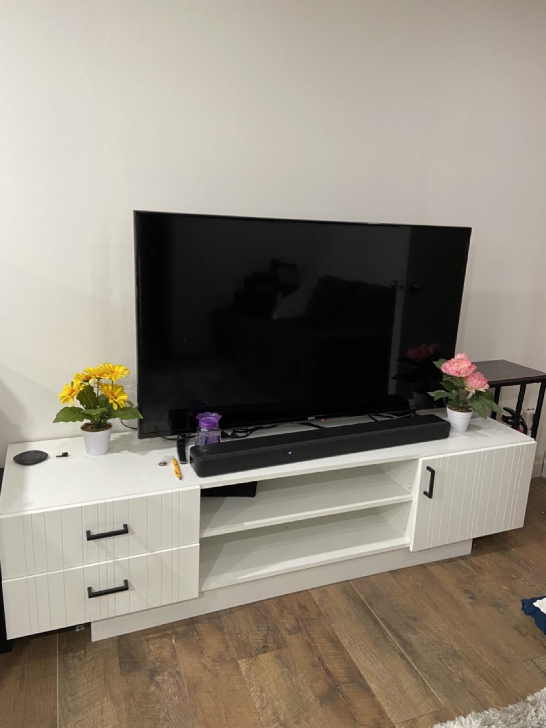 White TV Stand with Drawers