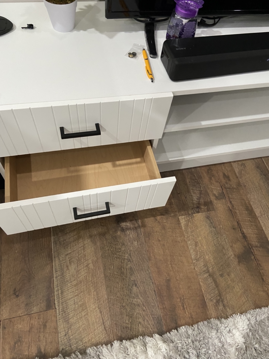 White TV Stand with Drawers - photo 2