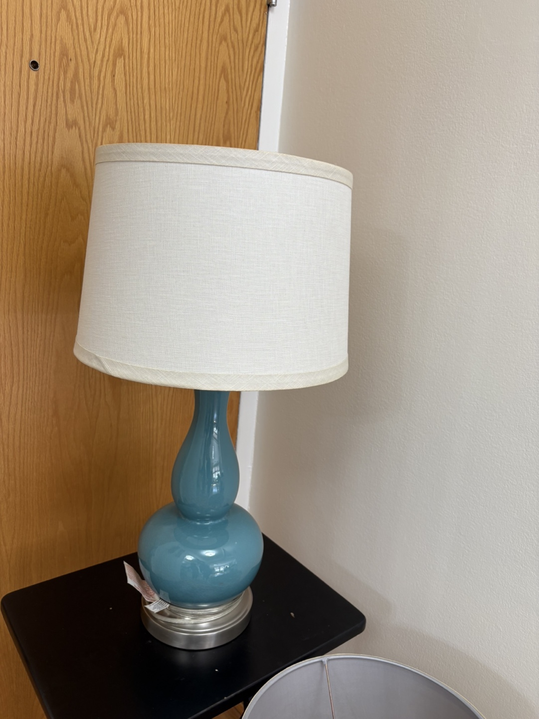 Pair of Teal Ceramic Table Lamps with Cream Shades - photo 2