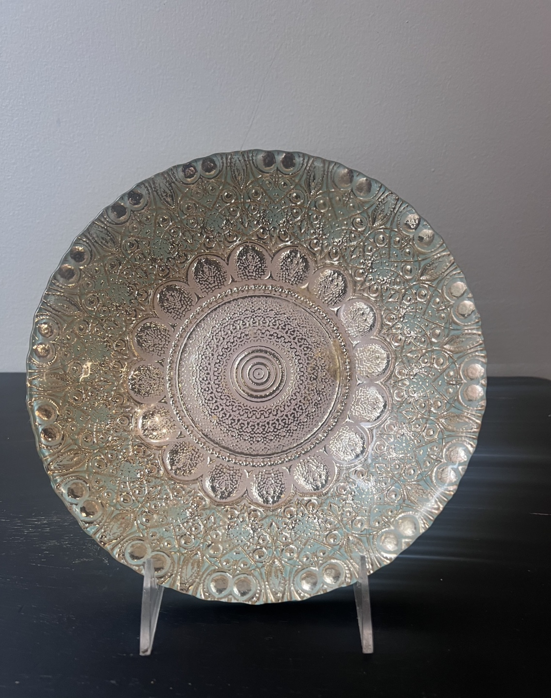 Elegant Glass Decorative Bowl, Mint Green and Silver
