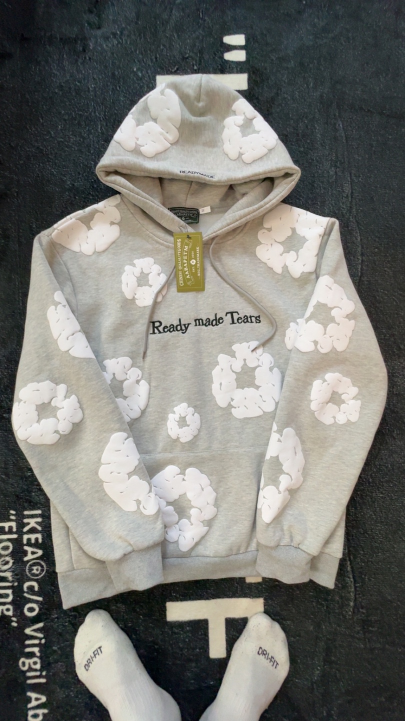 Grey denim tear hoodie