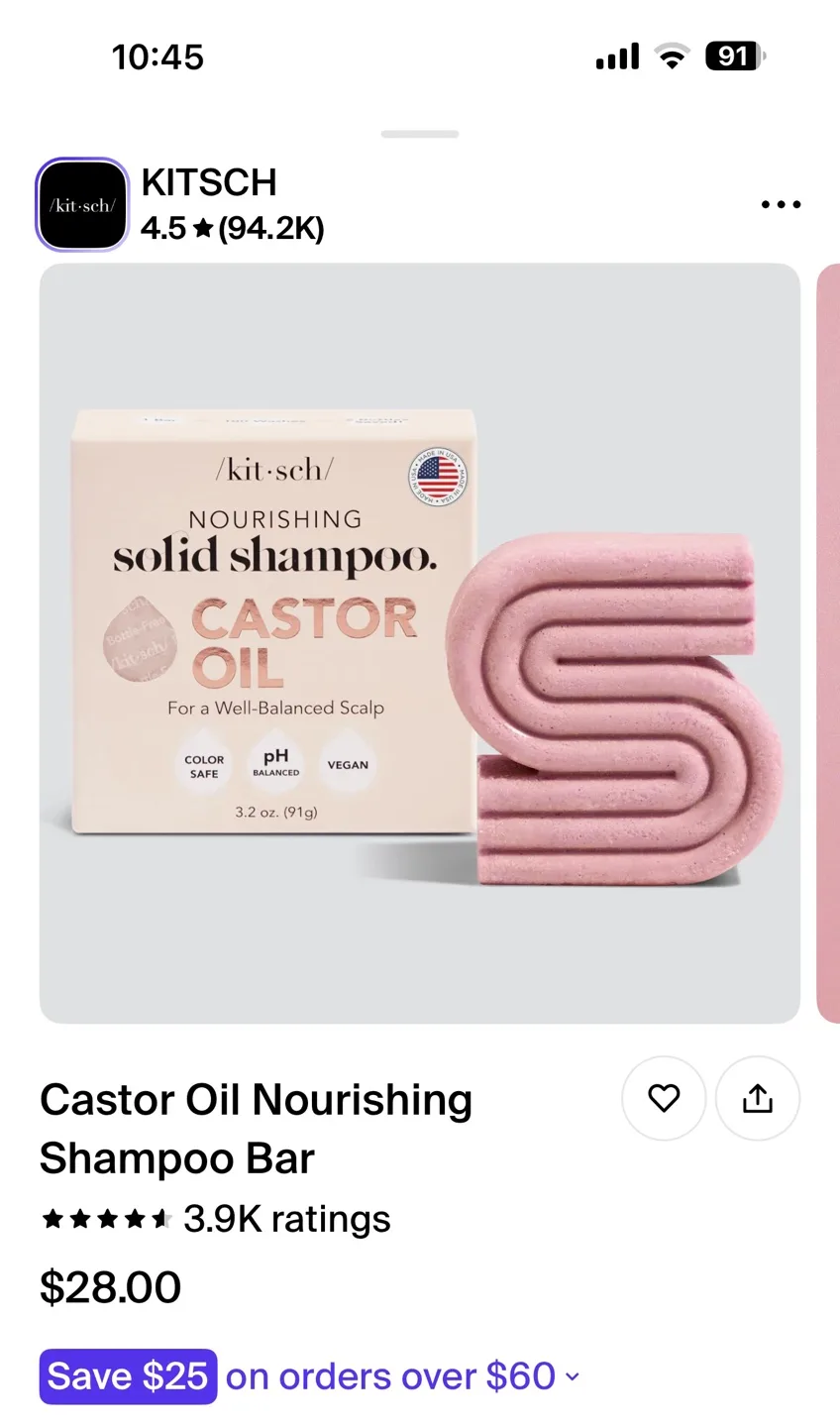 Kitsch Castor Oil & Coconut Oil Solid Shampoo and Conditioner image indicator(3)