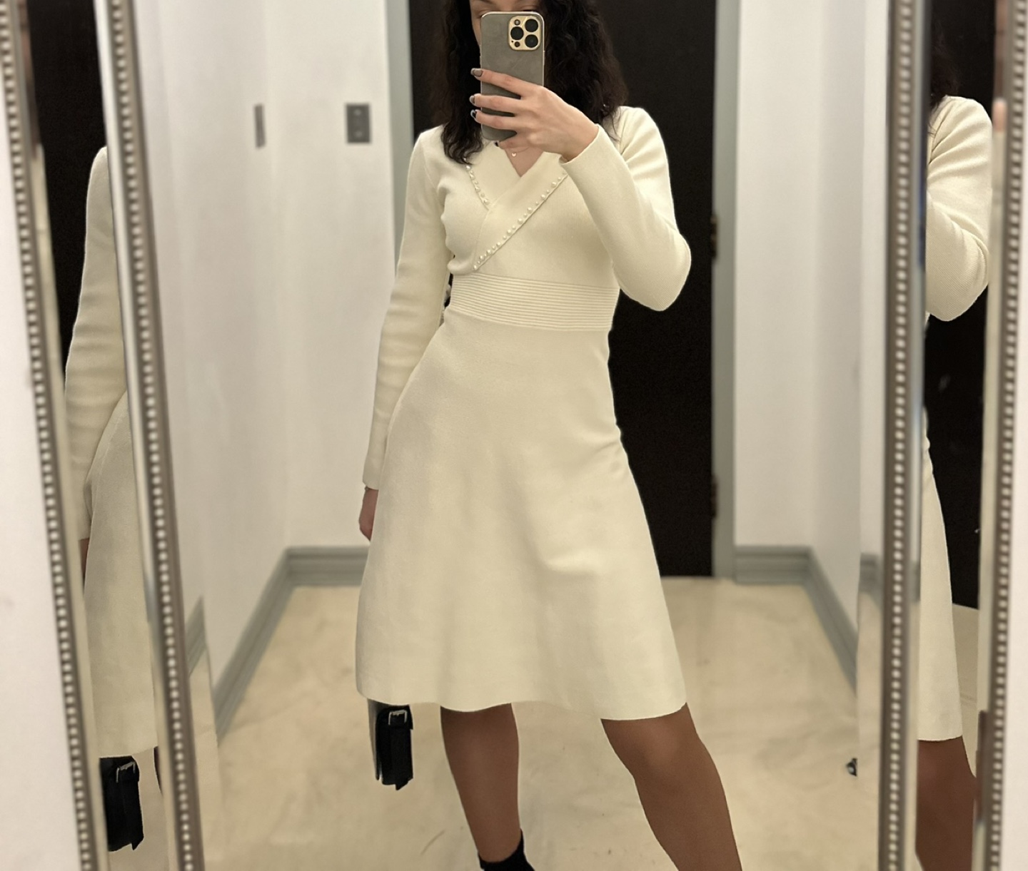 Cream-coloured pearl dress